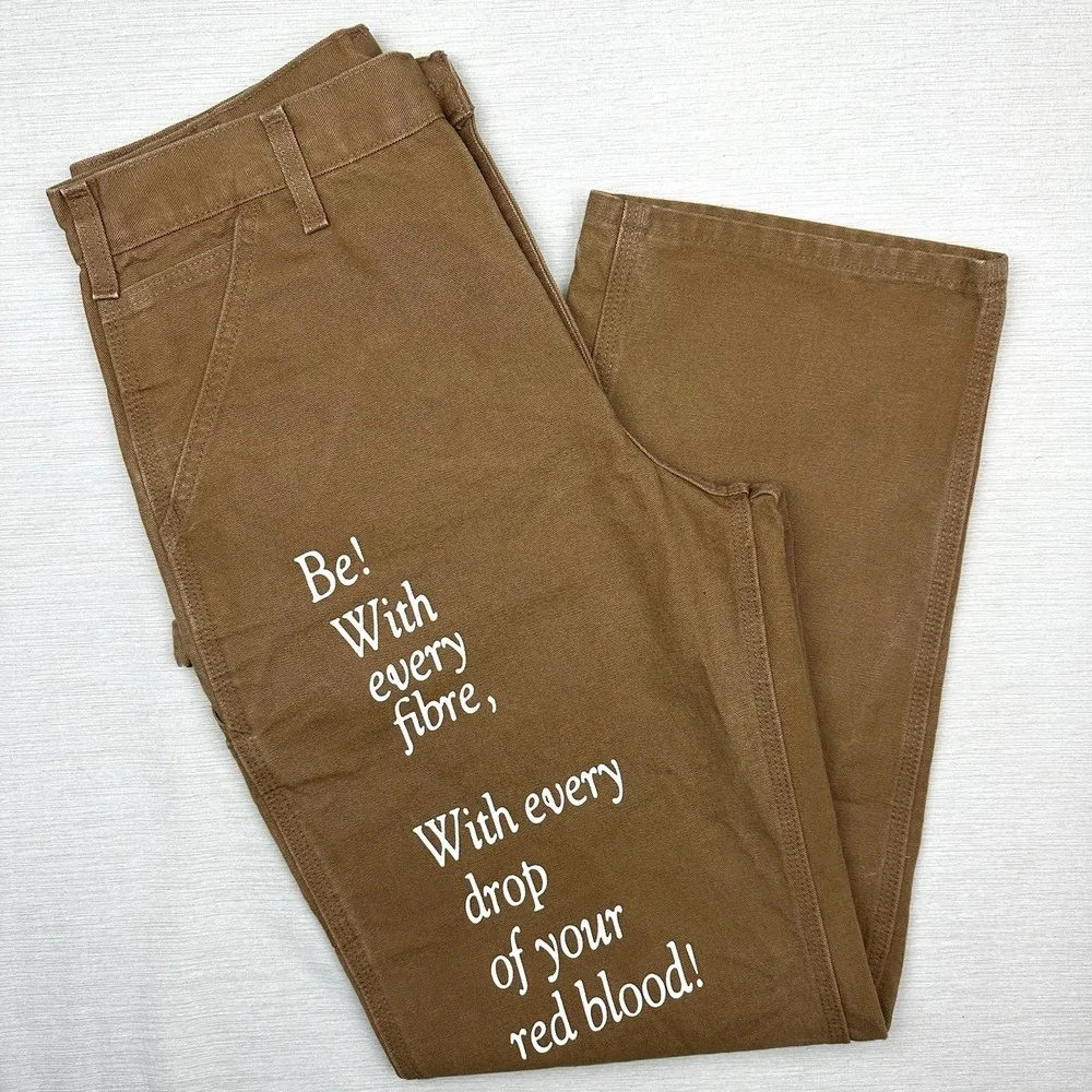 All Caps Studio Carhartt Canvas Carpennter Pants Men 31x31 Tan Distressed Script